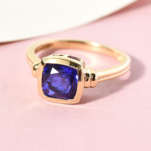 Tansanit-Farbe Quarz Solit&auml;r Ring 925 Silber vergoldet image number 2