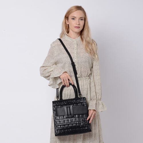Crossbody Tasche aus echtem Leder mit Reißverschluss und mehreren Taschen, Größe 31x15x30 cm, Schwarz image number 1