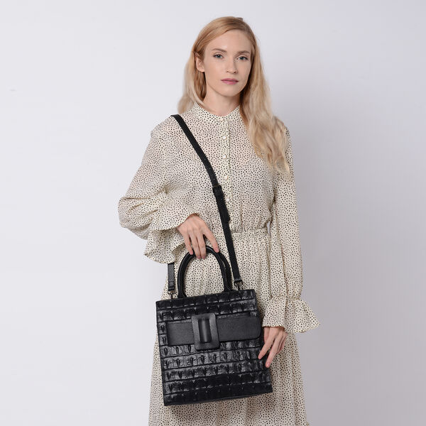 Crossbody Tasche aus echtem Leder mit Reißverschluss und mehreren Taschen, Größe 31x15x30 cm, Schwarz image number 1
