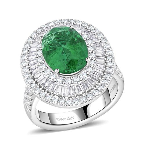 Chairman's Vault Collection - zertifiziert und geprüft RHAPSODY AAAA Kagem Sambischer Smaragd und VS-EF Diamant Ring in 950 Platin - 5,40 ct. image number 0