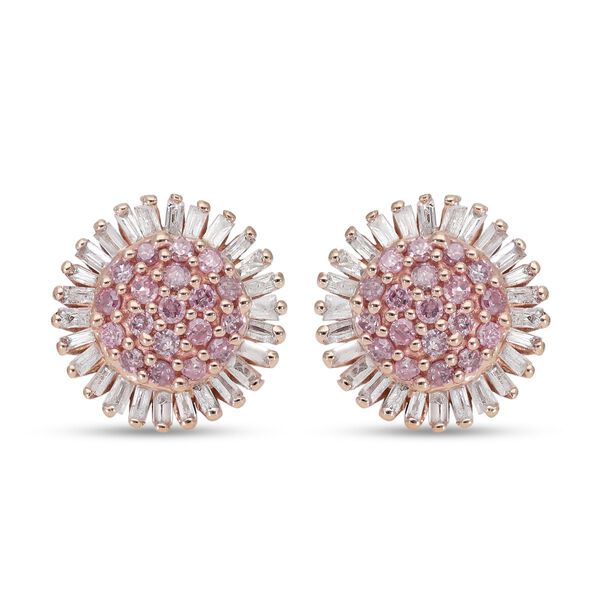 Natürlicher I3 rosa Diamant und florale, weiße Diamant-Ohrstecker in 375 Roségold image number 0