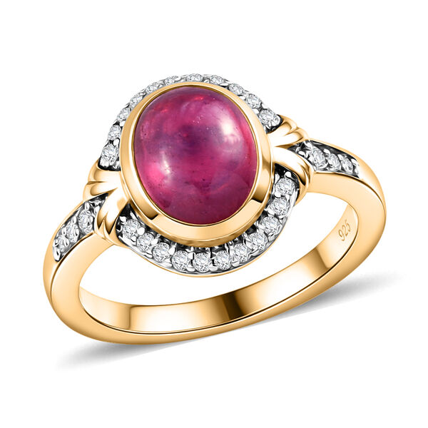 Fissure gef&uuml;llt Rubin und Zirkon Ring 925 Silber vergoldet  ca. 3,36 ct image number 6