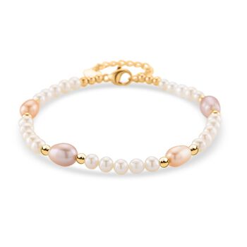 AAA Mehrfarbige S&uuml;&szlig;wasser Perle Armband ca. 18cm + 2.5cm Extender, Nickelfreies Messing gelb vergoldet