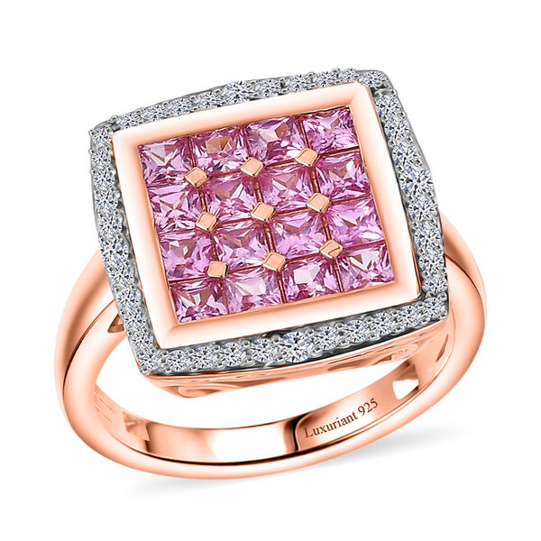 AA Lab Grown Rosa Saphir, Wei&szlig;er Zirkon Ring 925 Silber 750 Ros&eacute;gold Vermeil (Gr&ouml;&szlig;e 18.00) ca. 2.52 ct image number 4