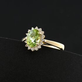 LUXORO zertifiziert und geprüft AAA grüner Turmalin und Diamant Ring in 417 Gold - 1,6 ct.