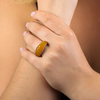 Gelbe Jade Ring 925 Silber Rhodium-&Uuml;berzug