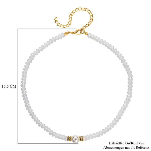Weiße Muschelkernperle (9-11 mm), Opalite Halskette, verstellbar 40.5 cm +10 cm Extender, goldfarben image number 6