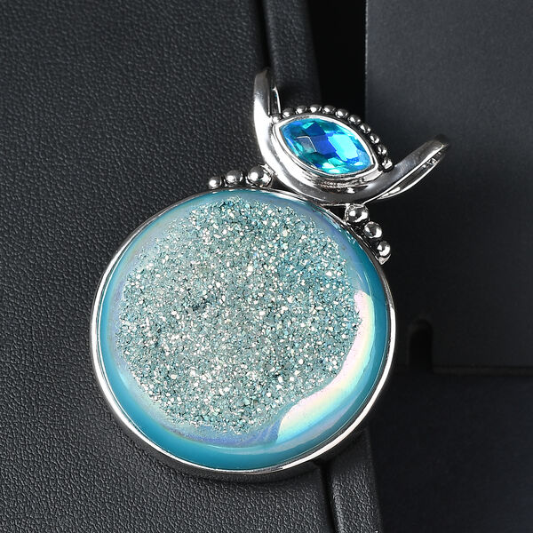 Sajen Silber - AAA Drusy, Regenbogen Paraiba Anhänger 925 Silber rhodiniert ca. 113.60 ct image number 2