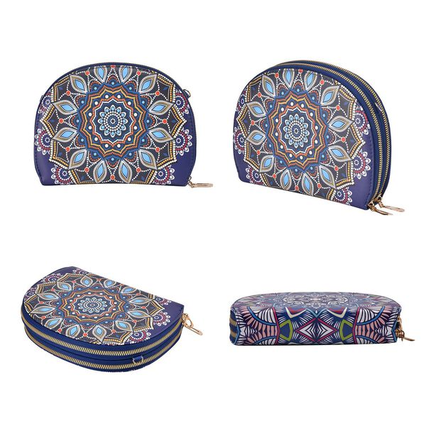 Umh&auml;ngetasche mit Multi-F&auml;chern und RFID Schutz im Blumenmuster, 21x16,5x4,5 cm, Blau image number 7