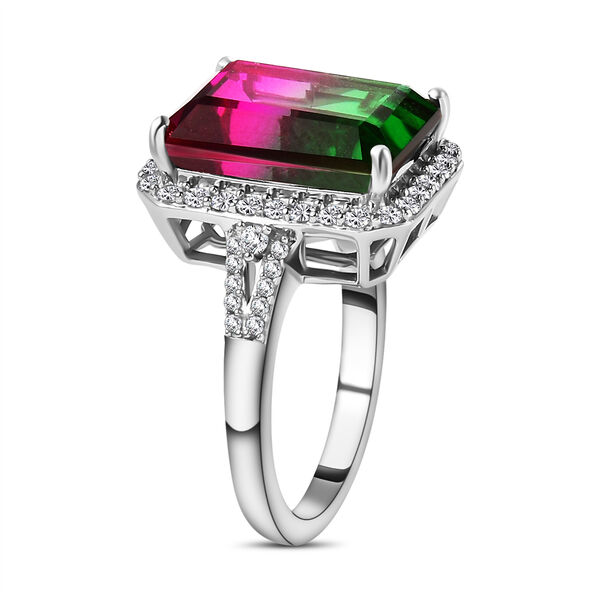 Wassermelonen Quarz Triplett und wei&szlig;er Zirkon-Ring - 9,03 ct. image number 5