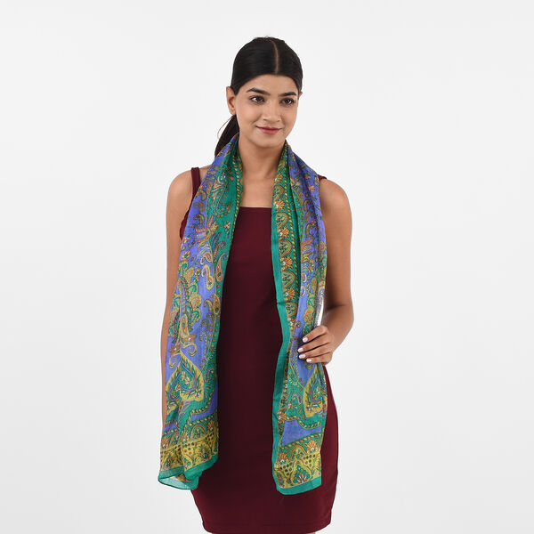 Bedruckter 100% Satin-Seidenschal, 48x160cm, Paisley Grün image number 3