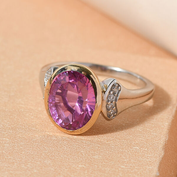 Kunzit-Triplett-Quarz und weißer Zirkon-Ring, 925 Silber Bicolor  ca. 3,01 ct image number 2