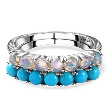 2er Set - Sleeping Beauty T&uuml;rkis und nat&uuml;rlicher, &auml;thiopischer Opal Ring, Edelstahl, ca. 1,44 ct