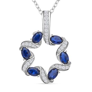 Blauer und wei&szlig;er Zirkonia Anh&auml;nger mit Kette im Set, Messing