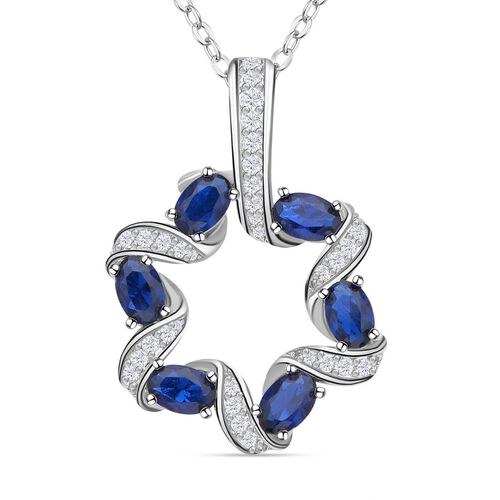 Blauer und weißer Zirkonia Anhänger mit Kette im Set, Messing image number 0
