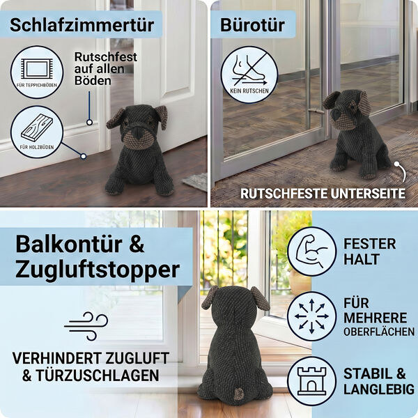 LIVMORE Hund T&uuml;rstopper, Polyester mit Sandf&uuml;llung, 1 kg, 22 x 19 x 18 cm, Schwarz image number 4