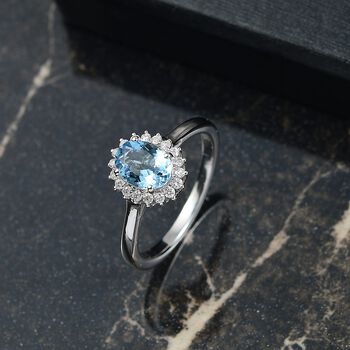 LUXORO AAA Santamaria Aquamarin, Wei&szlig;er Diamant Ring 585 Gold (Gr&ouml;&szlig;e 17.00) ca. 1,22 ct