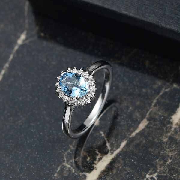 AAA Santamaria Aquamarin, Weißer Diamant Ring 585 Gold (Größe 17.00) ca. 1,40 ct image number 1