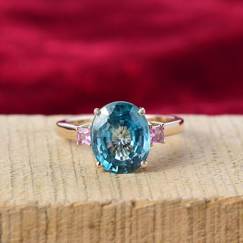 AAA Blauer Zirkon, Rosa Saphir Ring 585 Gold (Größe 18.00) ca. 6,02 ct image number 1