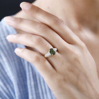 AAA Vesuvianit, Wei&szlig;er Zirkon Ring, 925 Silber Gelbgold Vermeil, (Gr&ouml;&szlig;e 18.00), ca. 2.42 ct