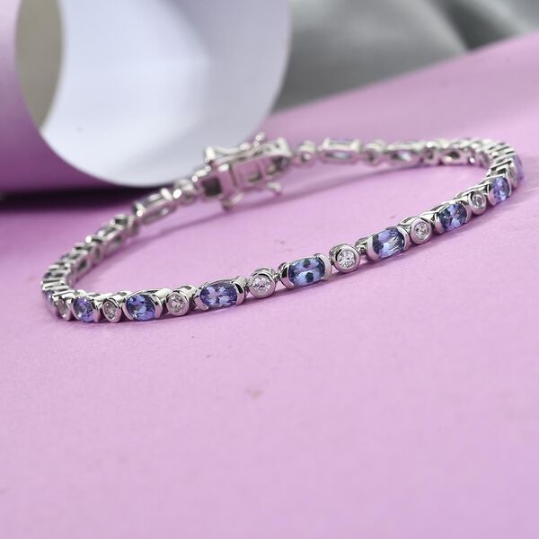 Tansanit und Zirkon Armband ca. 19 cm lange 925 Silber platiniert ca. 3,88 ct image number 2