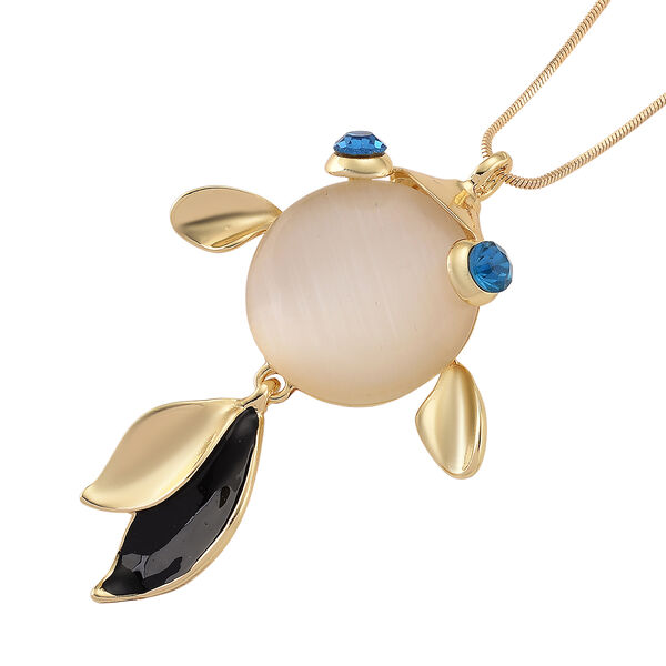 Erstellt wei&szlig;es Katzenaugen, Blau Kristall Schmuckset ca. 63.5 cm + 5 cm Exttender, Legierung emailliert, Legierung Gelb image number 3