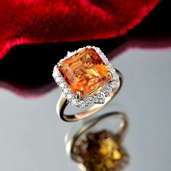 LUXURIANT AAA Madeira Citrin und Labor Diamant Ring in 417 Gelbgold - 5,31 ct. image number 1