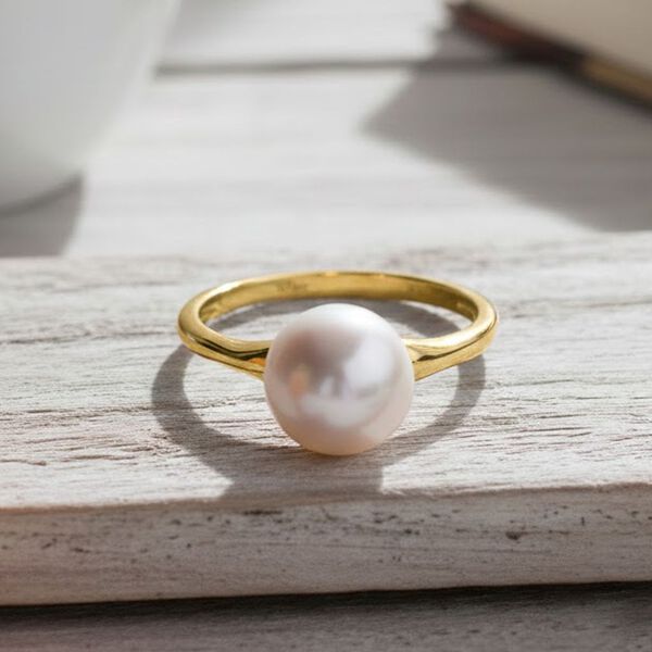 D'Joy Wei&szlig;e Edison Perle (12-13 mm) Ring 925 Silber vergoldet (Gr&ouml;&szlig;e 16.00) image number 2