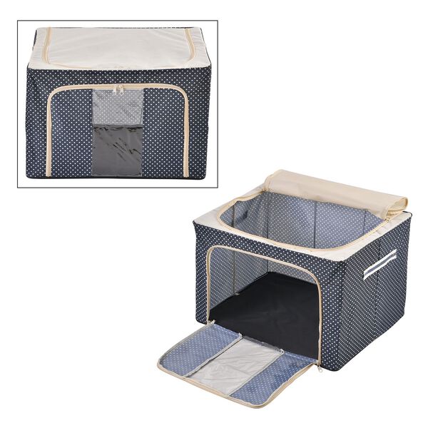 66L Stapelbare Aufbewahrungsbox mit Metallrahmen, Blaues Punkte Muster image number 0