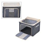 Faltbare Aufbewahrungsbox aus Stoff mit Metallrahmen und PVC Fenster, 66 Liter offen, Größe 50x40x33cm gefaltet, blau mit Dots