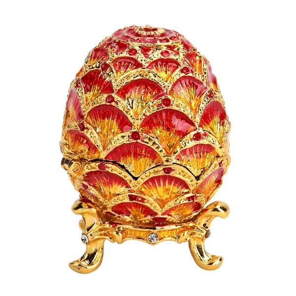 Handgemachte Ei-förmige Schmuckdose mit Diamantmuster, aus Metall und Kristall, magnetischer Verschluss, 3.8x5.8 cm, Grün