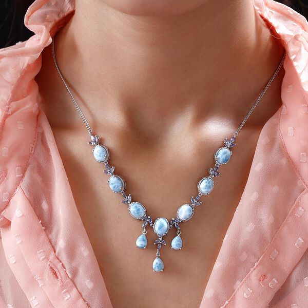 Larimar-Halskette, ca. 45 cm, 925 Silber platiniert ca. 22,04 ct image number 2