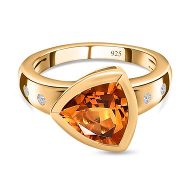 AA Serra Gaucha Citrin, Weißer Zirkon Ring, 925 Silber Gelbgold Vermeil, (Größe 17.00) ca. 2.26 ct