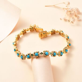 AA Sleeping Beauty T&uuml;rkis, Kagem Sambischer Smaragd Armband ca. 20 cm 925 Silber 750 Gelbgold Vermeil ca. 6.35 ct