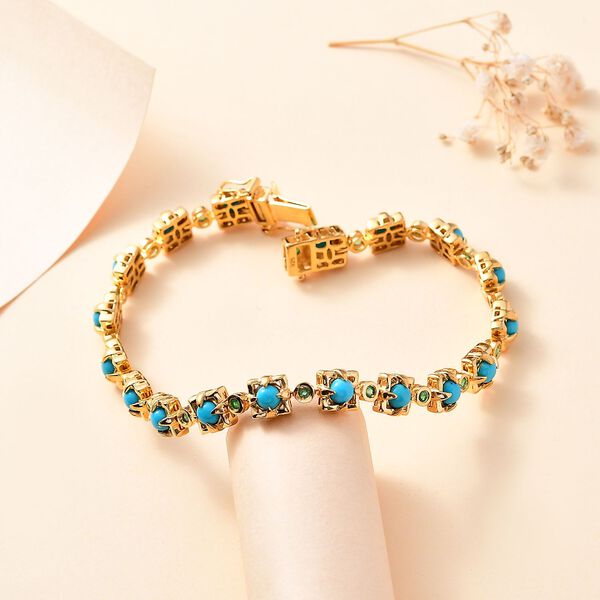 AA Sleeping Beauty Türkis, Kagem Sambischer Smaragd Armband ca. 20 cm 925 Silber 750 Gelbgold Vermeil ca. 6.35 ct image number 2