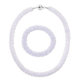 2er Set - Weißer Kristall Halskette und Armband, flexibel