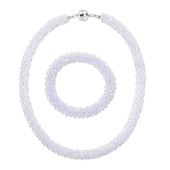 2er Set - Wei&szlig;er Kristall Halskette und Armband, flexibel