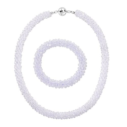 2er Set - Weißer Kristall Halskette und Armband, flexibel image number 0