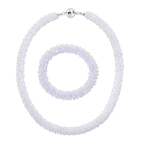 2er Set - Wei&szlig;er Kristall Halskette und Armband, flexibel