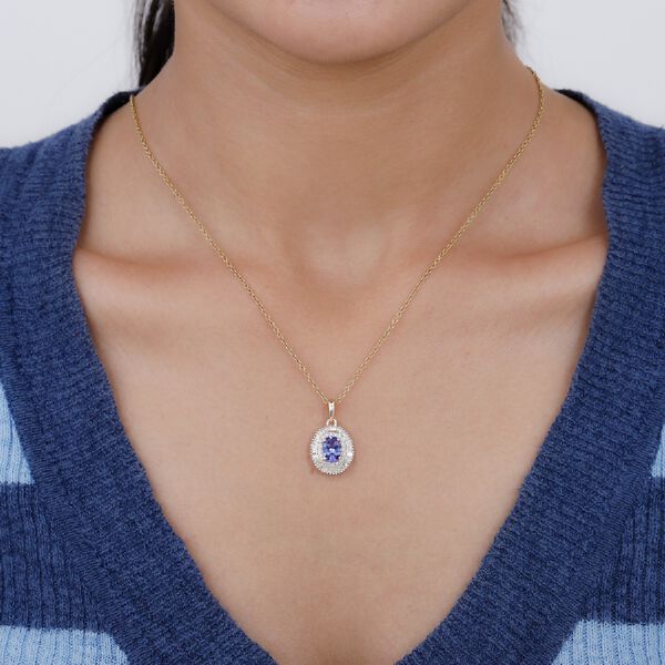 AA Tansanit und Diamant-Halo-Anh&auml;nger, 375 Gelbgold ca. 1,58 ct image number 2