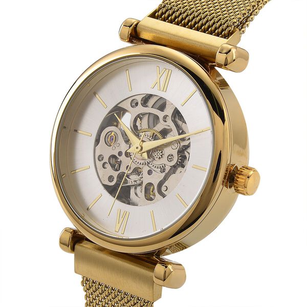 GENOA TIME V2 Automatik-Mechanische Uhr, wei&szlig;es Sonnenschliff-Zifferblatt, Wasserdicht, Goldfarben image number 3