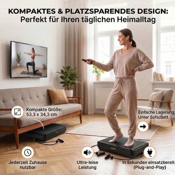 LIVMORE Vibrationsplatte Trainingsger&auml;t mit Fernbedienung, LED Display, Schwarz image number 4