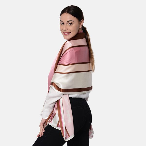 LA MAREY: Bedruckter Schal aus 100% Maulbeerseide, Streifenmuster und Pferd, inkl. Geschenkbox, Rosa&nbsp; image number 4