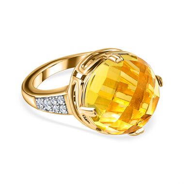 Ouro Verde-Quarz, weißer Zirkon Ring, 925 Silber vergoldet (Größe 19.00) ca. 9.96 ct