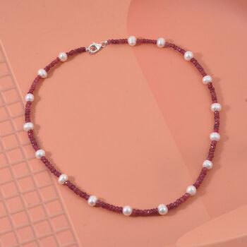 Afrikanischer Rubin (Fissure gef&uuml;llt), S&uuml;&szlig;wasser Perle (2-3 mm) Halskette ca. 45 cm 925 Silber rhodiniert