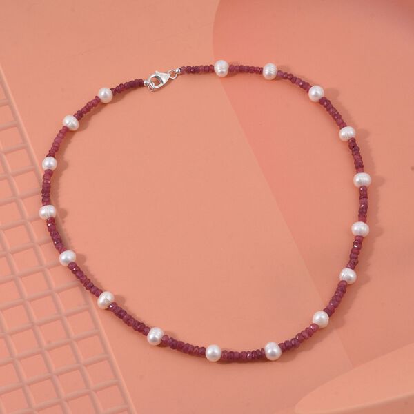 Afrikanische Rubin und S&uuml;&szlig;wasser Perle 45cm Halskette image number 1