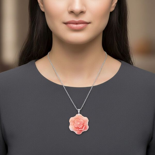 D'Joy Nat&uuml;rlicher Rosa K&ouml;nigsmuschel Perle Schmuckset ca. 50 cm 925 Silber rhodiniert image number 3