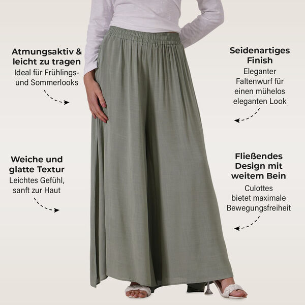 Gesmokte Taillen-Culottes, locker, bequem, elastischer Bund, Einheitsgr&ouml;&szlig;e, Gr&uuml;n image number 3