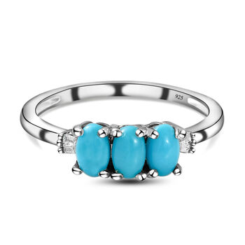 Amerikanischer, nat&uuml;rlicher Sleeping Beauty T&uuml;rkis und wei&szlig;er Diamant-Ring, 925 Silber platiniert (Gr&ouml;&szlig;e 16.00) ca. 0,76 ct