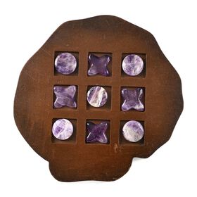 Tic Tac Toe Spiel mit Amethyst-Steinen und Holzbrett, ca. 9-teiliges Set